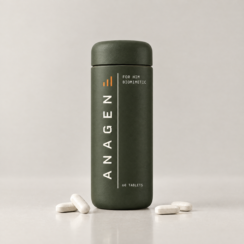 Oratide Anagen for Him: a forest-green bottle with ANAGEN printed vertically, 60 tablets