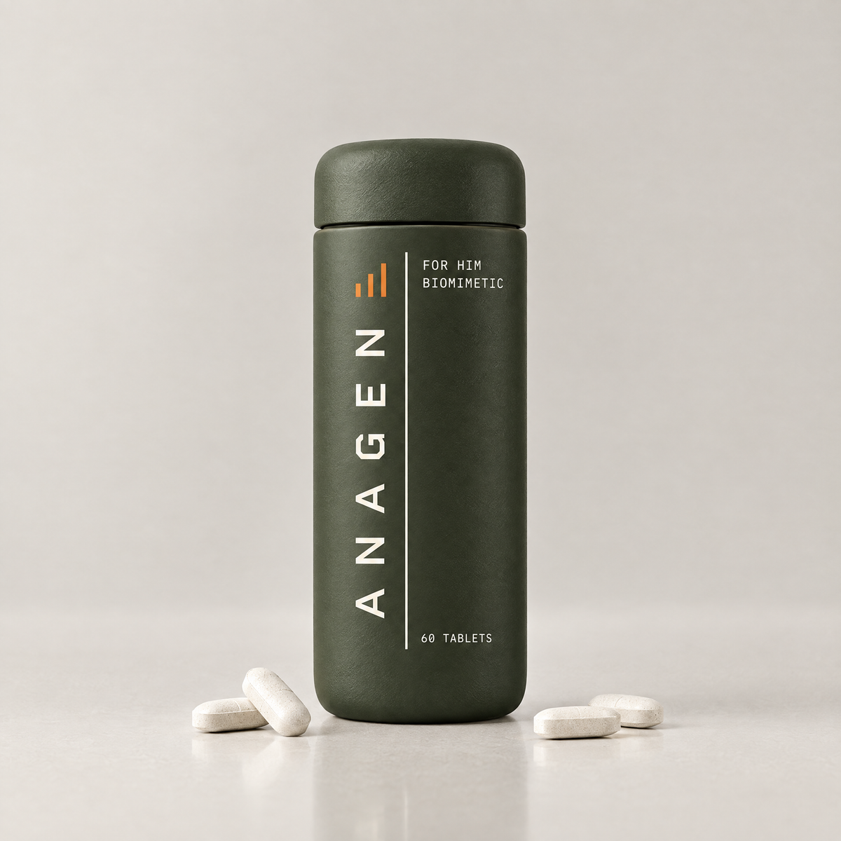 Oratide Anagen for Him: a forest-green bottle with ANAGEN printed vertically, 60 tablets