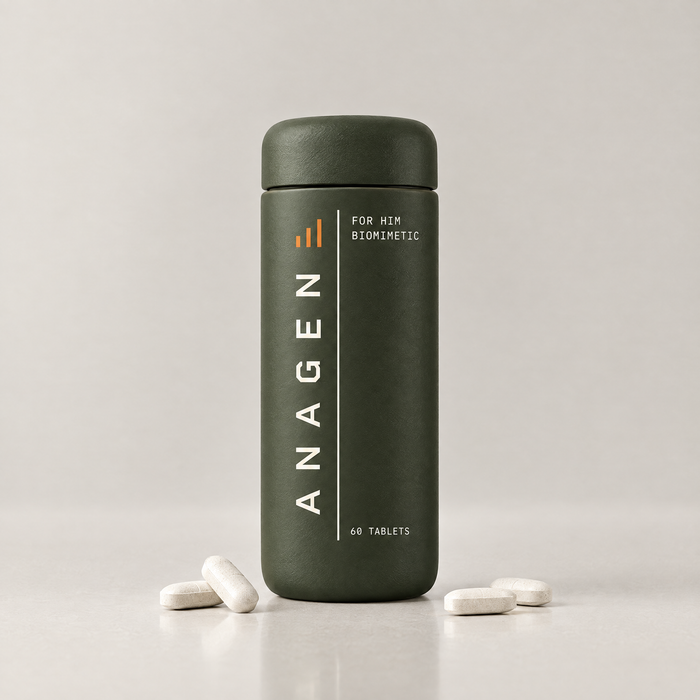 Oratide Anagen for Him: a forest-green bottle with ANAGEN printed vertically, 60 tablets