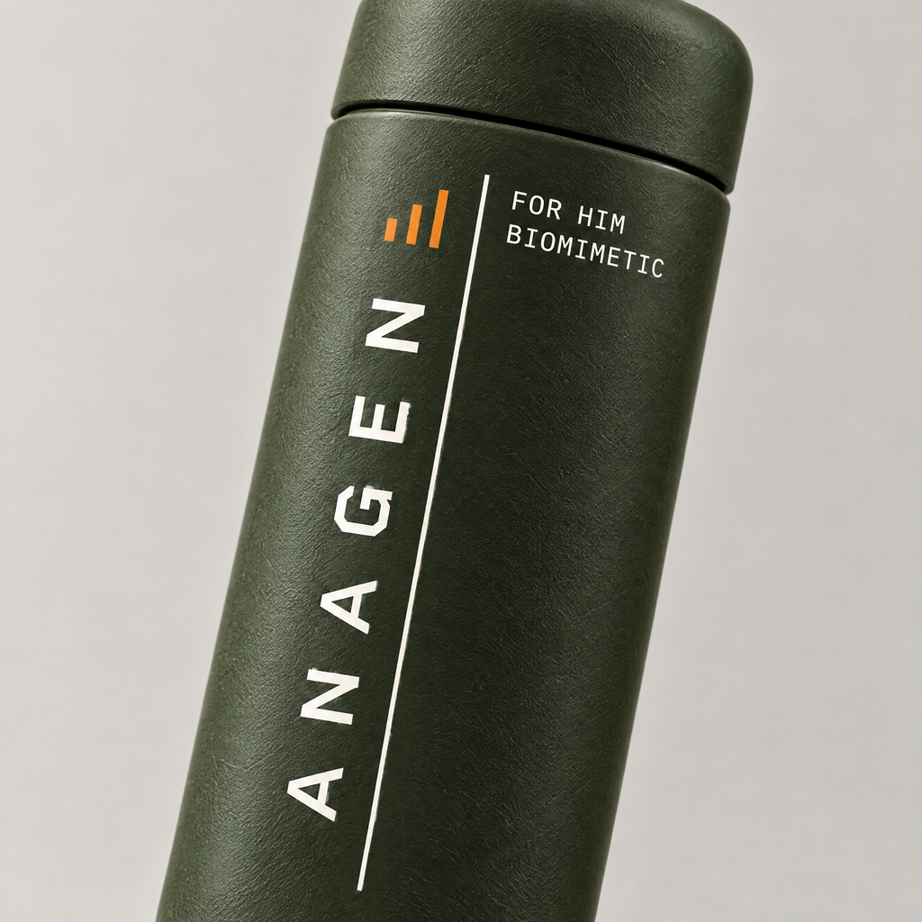 Close-up of the Anagen for Him label